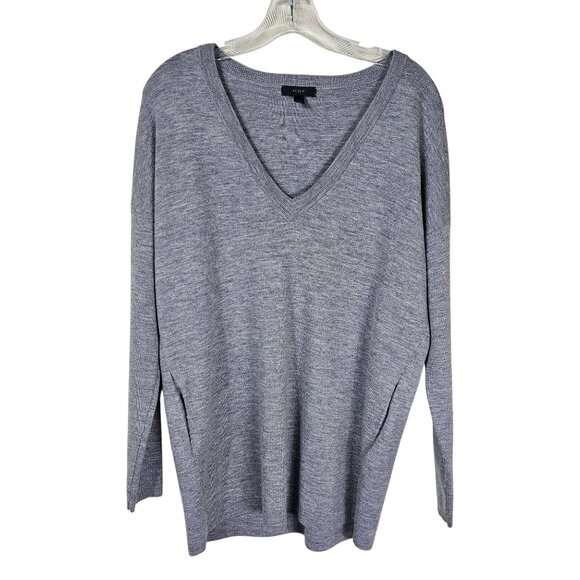 J. Crew V-Neck Grey Sweater Sz XS Merino Pockets Relaxed Quiet Luxury Capsule - Picture 1 of 9